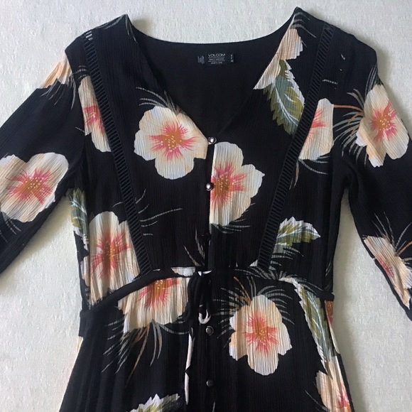 Volcom High Low Button Front Dress Small Cover-Up Floral Print Midi Length - Picture 3 of 14